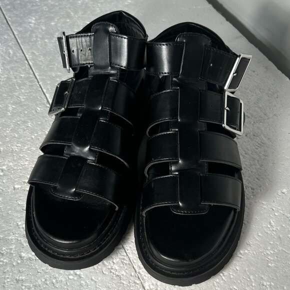 No Boundaries NWOT SZ 9 Black Caged Platform Sandal Comfort Boho Y2K Edgy - Picture 5 of 9